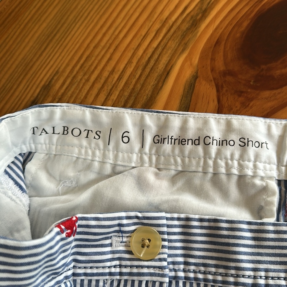 Talbots blue and White Striped Girlfriend Chino Shorts - Picture 3 of 3
